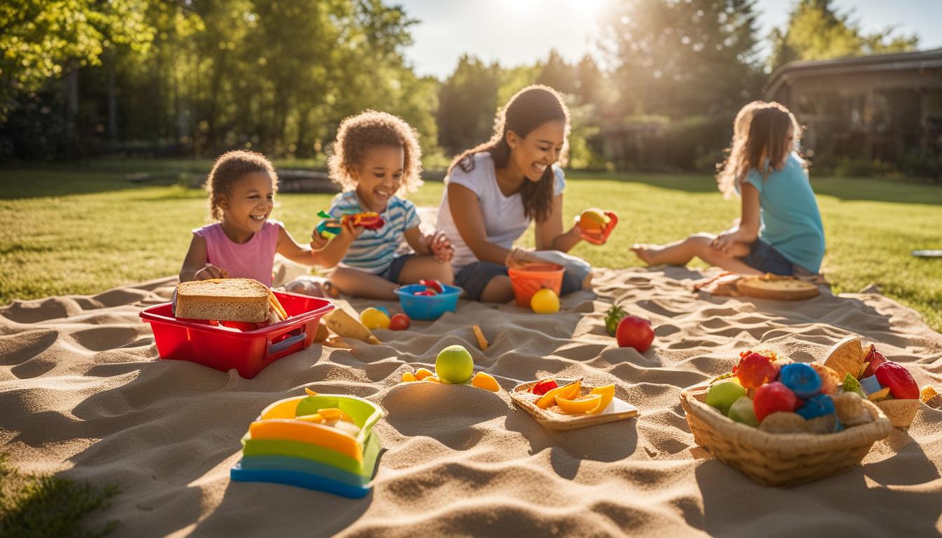 Sandkästen mit Picknicktisch: Essen und Spielen im Freien
